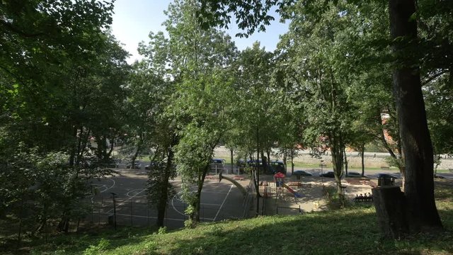 Basketball playground in a forest