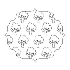decorative arabic frame with trees pattern over white background, vector illustration