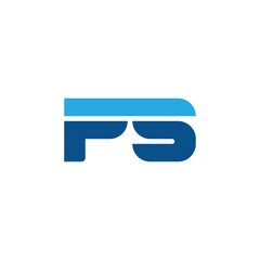 Initial letter PS, straight linked line bold logo, simple flat blue colors