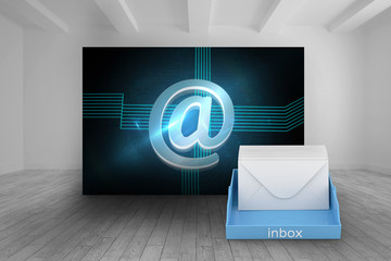 Blue inbox against room with futuristic picture of at icon