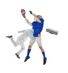 Businessman tackling a football player