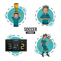 Soccer tournament league with round symbols cartoons vector illustration graphic design