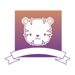 decorative emblem with cute tiger and ribbon over white background, colorful design. vector illustration