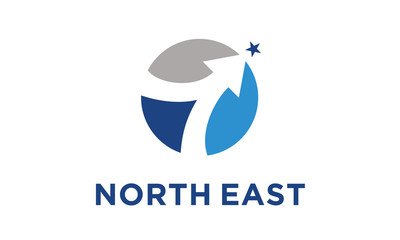 Circle Globe and North East Arrow Path Direction, Ways to Success in This World logo design