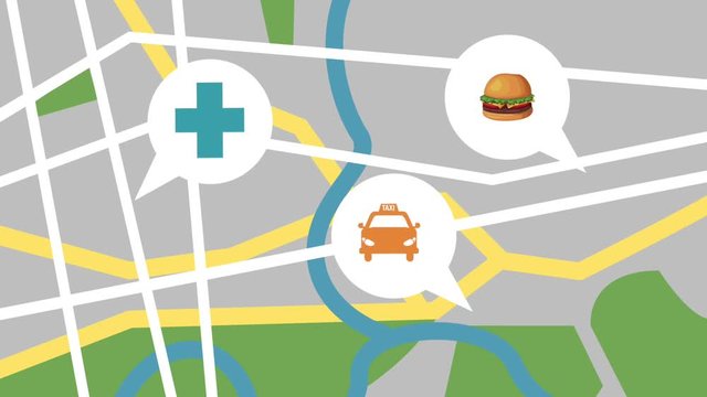 Taxi and food online application city map High Definition animation colorful scenes