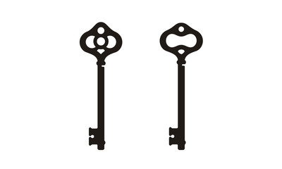 Vintage Skeleton Key silhouette, old classic antique door key logo