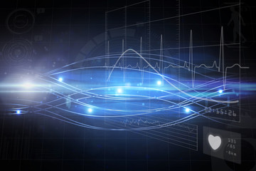 Heart rate monitor against blue lines and lights on black background