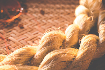 Dye silk thread form Silkworm Cocoon, Home made Thai silk maker, Traditional thai fabric