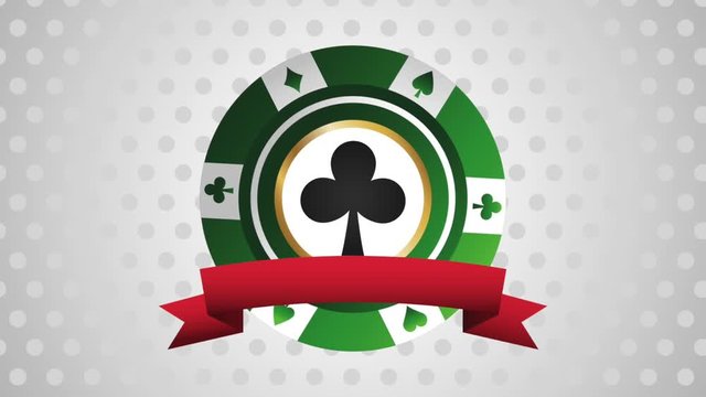 Casino chip with ribbon banner over white background High definiton animation colorful scenes