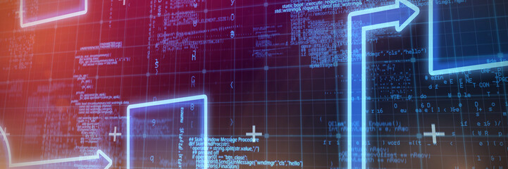 Schema against blue matrix and codes