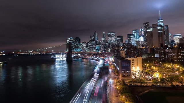 New York Time-lapse Fidi From Manhattan Bridge at Night