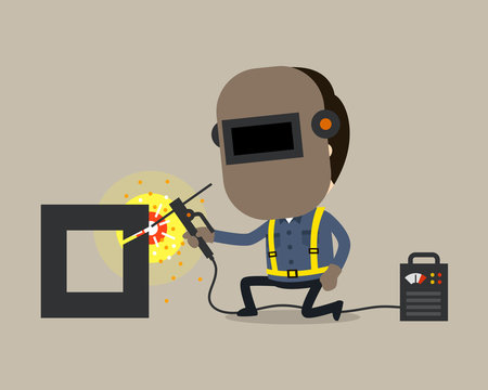 Welding work, Vector illustration, Safety and accident, Industrial safety cartoon
