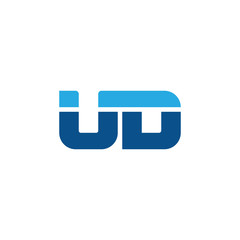 Initial letter UD, straight linked line bold logo, simple flat blue colors