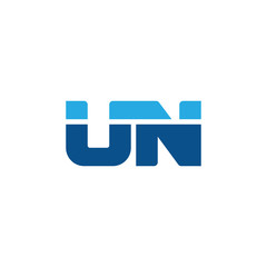 Initial letter UN, straight linked line bold logo, simple flat blue colors