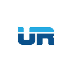 Initial letter UR, straight linked line bold logo, simple flat blue colors