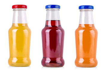 three juice bottles isolated on white background with clipping path.