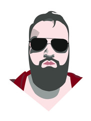 Face of a man in front with glasses and a beard