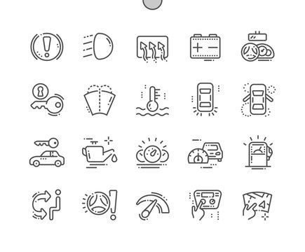 Car dashboard Well-crafted Pixel Perfect Vector Thin Line Icons 30 2x Grid for Web Graphics and Apps. Simple Minimal Pictogram
