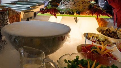 Buffet line of lunch and dinner.