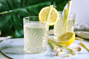 Close up Glass of Fresh Lemongrass Drinks
