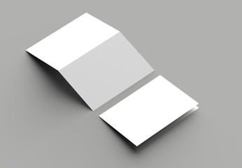 Bi fold vertical - landscape brochure or invitation mock up isolated on gray background.