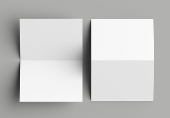 Bi fold vertical - landscape brochure or invitation mock up isolated on gray background.