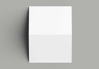 Bi fold vertical - landscape brochure or invitation mock up isolated on gray background.