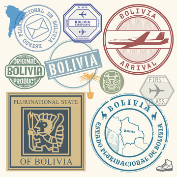 Travel stamps or symbols set Bolivia, South America
