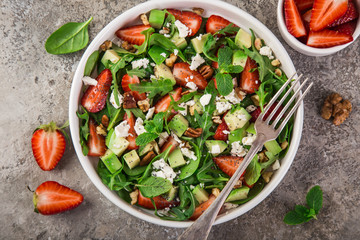 strawberry, avocado, spinach, arugula and feta cheese salad