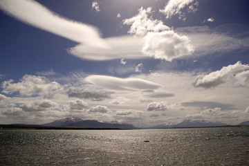 Landscape view from Puerto Natales in Patagonia, Chile