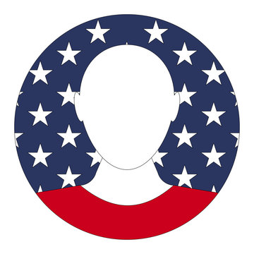 Avatar USA image contours person profile, vector flag USA avatar for chat or forum