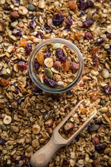 homemade granola (hazelnuts, raisin, dried cranberry, pumpkin, sesame and sunflower seeds)
