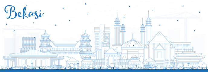Obraz premium Outline Bekasi Indonesia City Skyline with Blue Buildings.