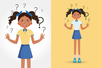 beautiful girl spread out her hands in misunderstanding