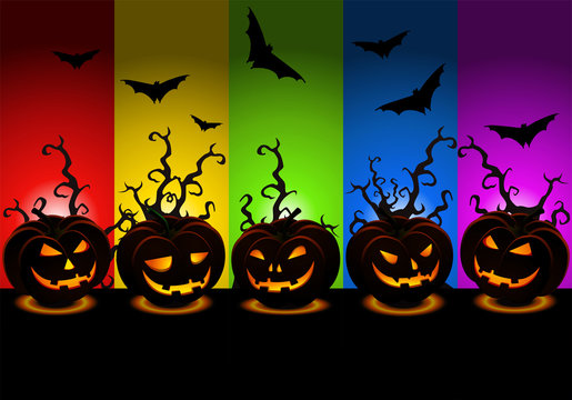scary halloween wallpaper with various carved pumpkins