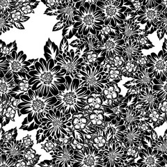 seamless monochrome pattern of flowers for greeting cards, background, price tags