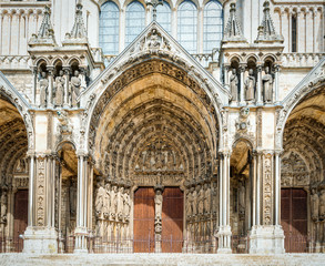 Architecture details of North facade of Cathedral of Our Lady of Chartres