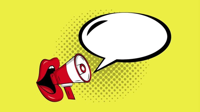 pop art woman mouth speaker speech bubble announce