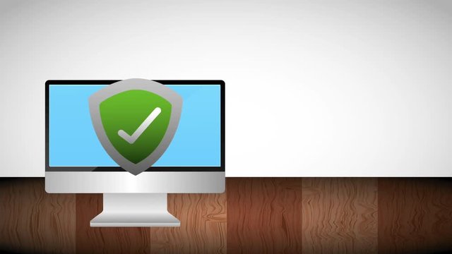 computer shield protection checkmark on screen animation