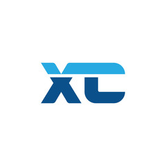 Initial letter XC, straight linked line bold logo, simple flat blue colors