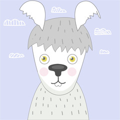 Cute cartoon llama Childish alpaka print for nursery, kids apparel,poster, postcard. Vector Illustration