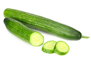 fresh cucumber slices isolated on white background