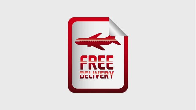 free delivery sticker and airplane flying animation