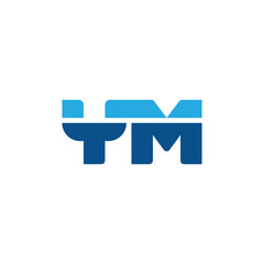 Initial letter YM, straight linked line bold logo, simple flat blue colors