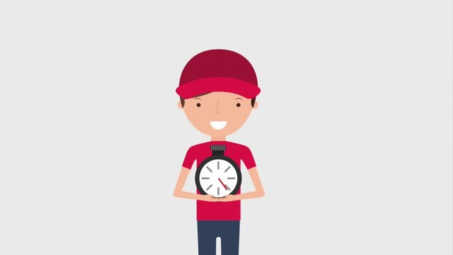 man holding chronometer in hands free delivery animation