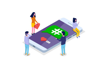 Social media, networking  isometric concept. Vector illustration.