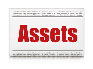 Banking concept: newspaper headline Assets on White background, 3D rendering