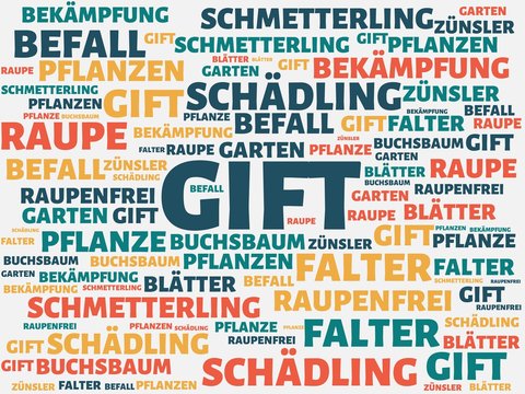 GIFT - Bilder mit Wörtern aus dem Bereich Buchsbaumzünsler Schädling , Wort, Bild, Illustration
