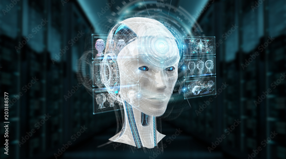 Fototapete digital artificial intelligence cyborg interface 3d rendering