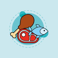 fresh food fish chicken and meat vector illustration